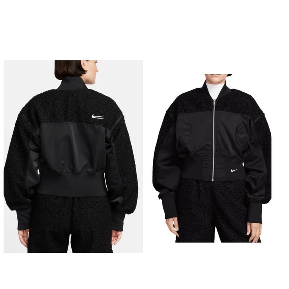 Nike Jackets & Blazers - Nike Cropped paneled shell and bouclé bomber jacket